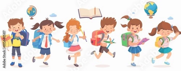 Fototapeta Animated Children of Various Ethnicities Engaged in Learning Activities with Joy