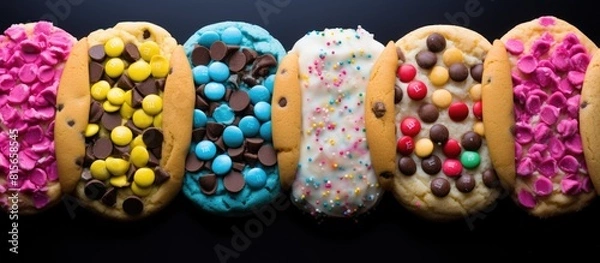 Fototapeta Cookies with colorful toppings. copy space available
