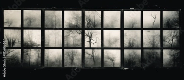 Obraz real flat bed scan of black and white hand copy contact sheet with 12 empty film frames 120mm film photo placeholder