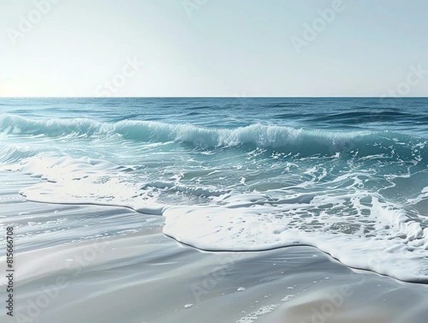 Fototapeta A tranquil scene of ocean waves gently lapping against the shore, their rhythmic movement creating a calming effect The soft ripples and smooth transitions blend harmoniously, embodying the serene ebb