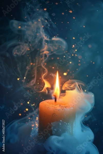 Fototapeta Candle with Smoke and Spark of Light - Mystical Magic Backdrop Creating an Enchanted Atmosphere with Glowing and Dreamy Effects





