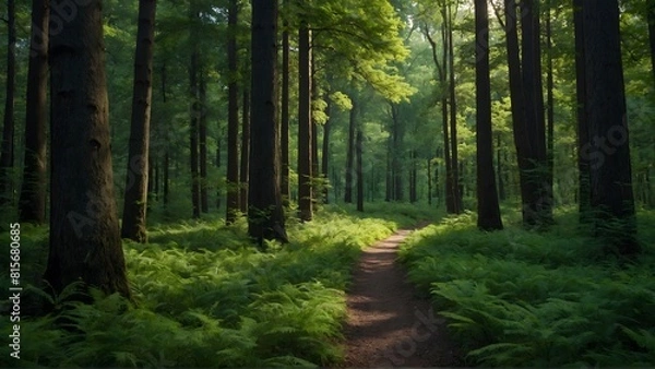 Obraz pathway in green wild forest background. woods background