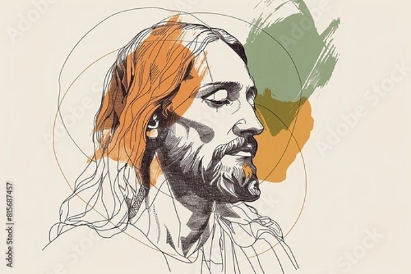 Obraz Minimalist Jesus Sketch: One-Line Drawing, Figure Outline Only, Clean Lines, Simple Style, T-Shirt Vector, Transparent Background