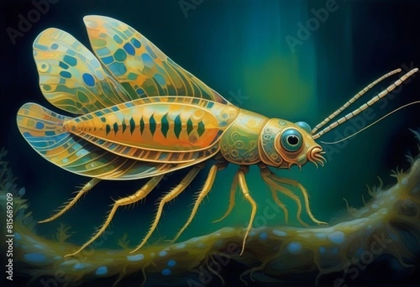 Fototapeta The Mystical Emergence of an Insectoid Fishlike Being in a Darkwave Baroque Gouache Painting