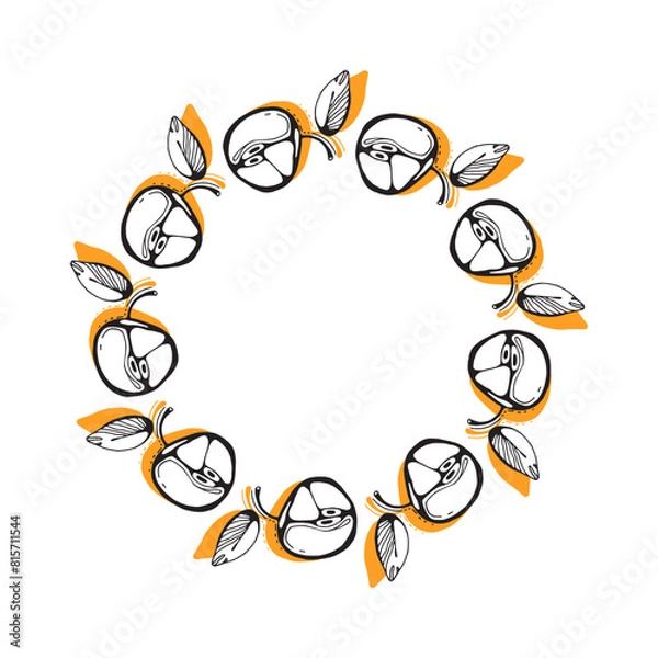 Obraz Decorative round frame with apples. Apple circle frame. Template for fruit decorative design. Vector illustration.