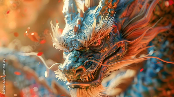 Fototapeta An Aggressive dragon rearing with cinematic background.