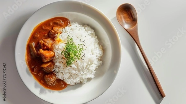Fototapeta 日本風のライスカレーとスプーン
