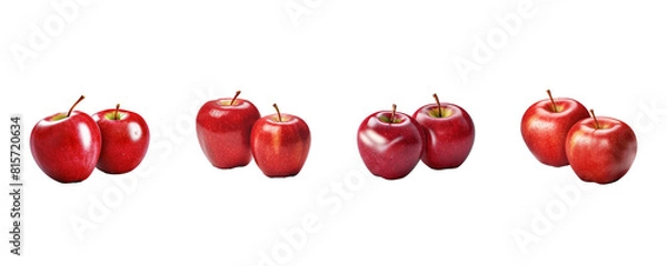 Fototapeta Set of ripe red apple half fruit isolated on white or transparent background