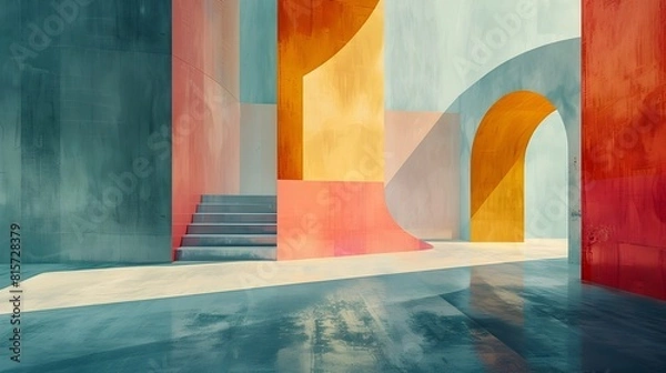 Fototapeta Captivating Minimal Abstract Art with Soothing Geometric Shapes Organic Lines and Muted Hues