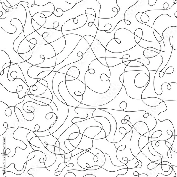 Obraz Aesthetic thread line seamless pattern. Abstract curvy ropes background with continuous lines.