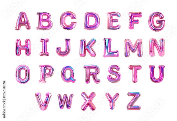 Fototapeta Realistic 3d inflatable alphabet made of plastic, foil balloon effect, isolated