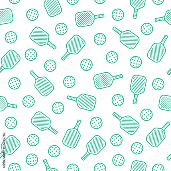 Fototapeta Seamless Pattern of Balls and Rackets for Pickleball in Thin Line Style