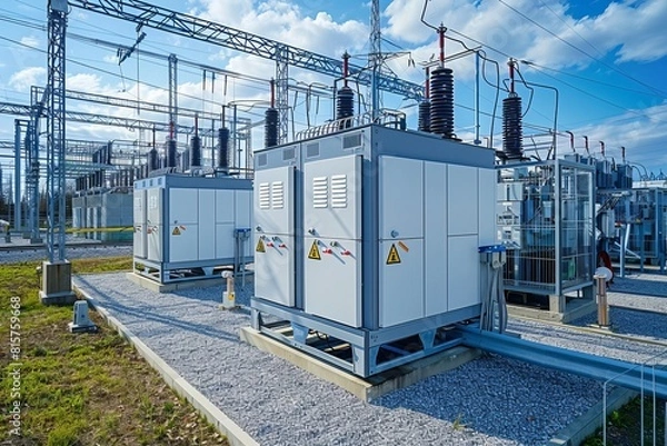 Fototapeta A Substation Equipped With Switchgear And A Transmission Transformer Ensures Efficient And Reliable Power Distribution