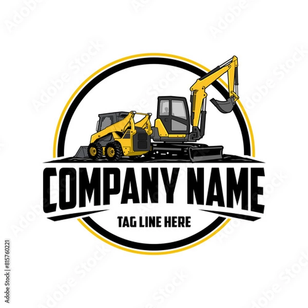 Fototapeta mini excavator,  Skid steer loader company  logo vector image