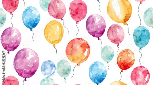 Obraz seamless background with watercolor party balloons - white background