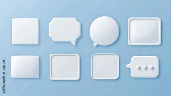 Fototapeta An illustration of realistic dialogue boxes in round, square, rectangle, oval shapes with shadows for social media.
