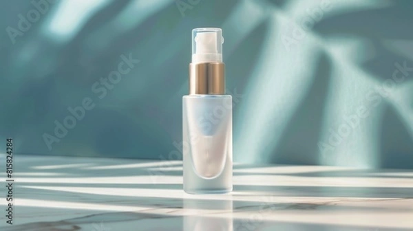 Fototapeta Functional primer bottle with pump, focusing on its ability to enhance facial brightness and create a perfect canvas for makeup