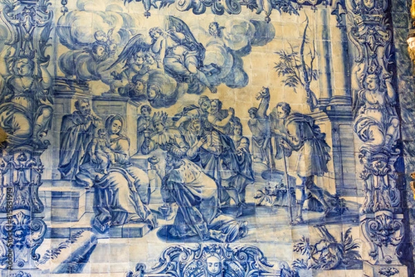 Fototapeta Loule Portugal. 04-18-2024. church with azulejos in  the town of Loulé. Portuga