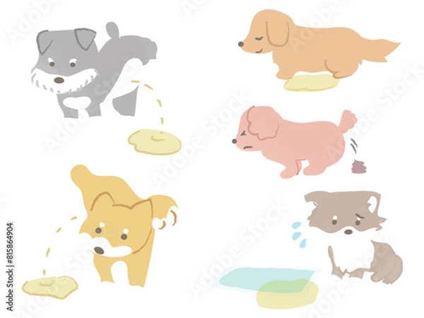 Fototapeta トイレをする犬のイラストセット