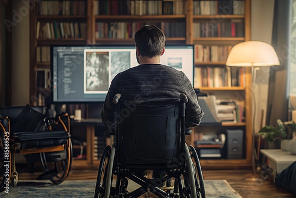 Fototapeta a profound experience collaborating with a business professional who uses a wheelchair in a home office setting
