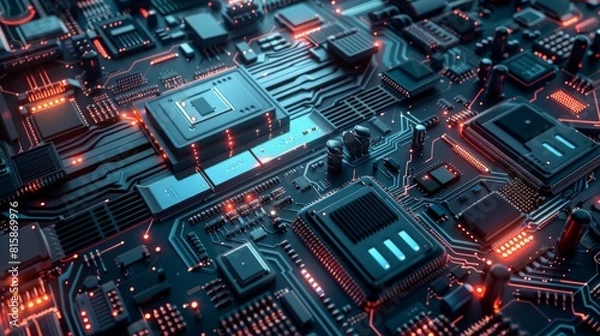 Fototapeta Panel circuit board with digital processor conceptual background