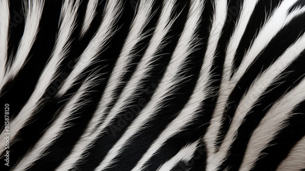 Fototapeta A close-up view captures the intricate and striking pattern of zebra fur, showcasing its distinctive black and white stripes. Animalist background.