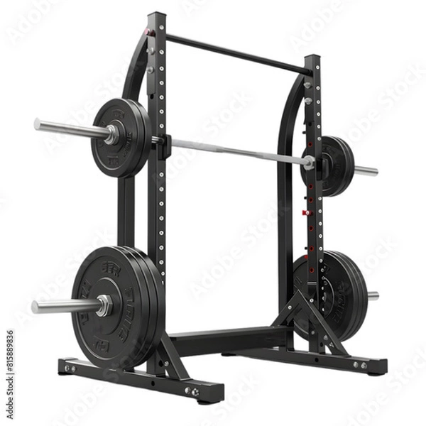 Obraz Power rack with loaded barbell in well-organized gym