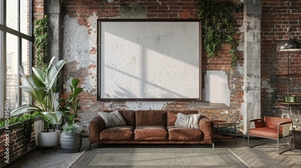 Fototapeta Frame mockup in living room loft, industrial style.