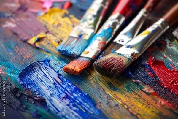 Fototapeta Vibrant paint strokes on a canvas, representing creativity and artistry