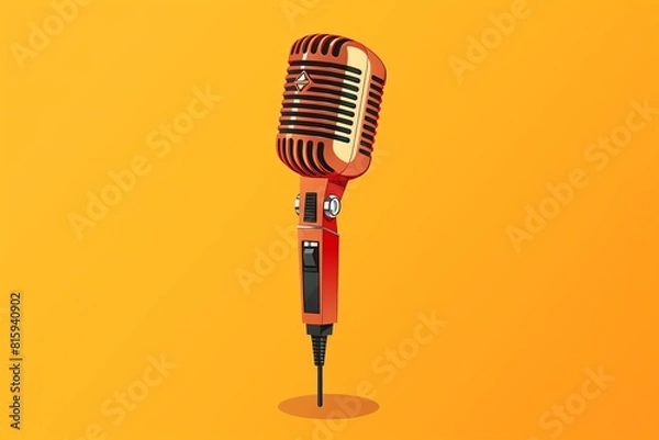 Fototapeta A vintage-looking red and orange microphone against a gradient orange background.