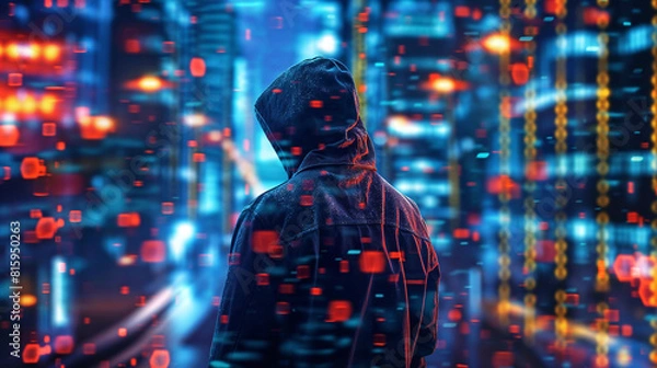 Fototapeta Fraud man Digital hacker  Cyber attack and data hack concept