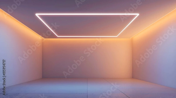 Obraz LED strip light and illumination Also called ribbon light or LED tape to suspended on ceiling in plasterboard in empty living room include down light white wall Interior home design an : Generative AI