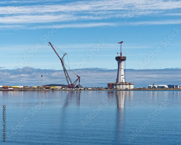 Fototapeta A modern gravity-based oil and gas platform under construction, Newfoundland and Labrador, Canada.