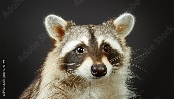 Fototapeta Raccoon close up head on black background