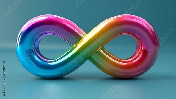 Fototapeta World Autism Awareness Day background. Rainbow-colored infinity on a blue background. The infinity symbol represents autism disorder and neurodiversity.