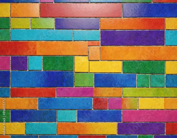 Fototapeta wall texture with bricks of different bright rainbow colors