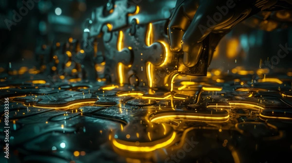 Fototapeta A puzzle being assembled with each piece representing an encryption key