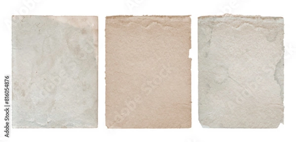 Fototapeta Vintage stained paper sheets with ripped torn edges. Old dirty paper texture isolated on transparent background	