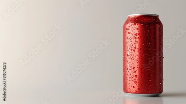 Fototapeta Aluminum Drink Can. A group of colorful aluminum cans of beverage, top view. Energy drink soda can mockup template with water droplets, isolated on light grey background. High resolution. 