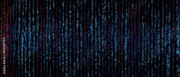 Fototapeta   Coding and Programming Background with Abstract Lines of Code. Blue and Red Binary Digits Flowing Across a Dark Background, Representing Technology and Innovation