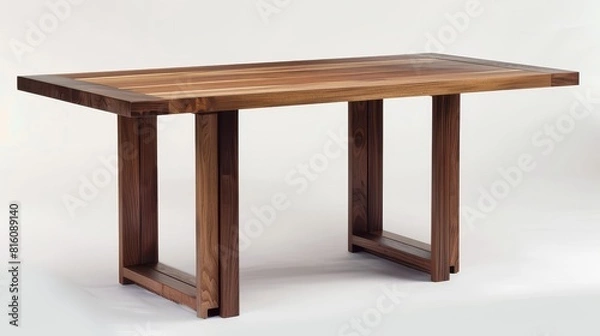 Fototapeta The photo shows a beautiful handcrafted wooden table. It has a smooth, natural finish and would be perfect for any home or office.