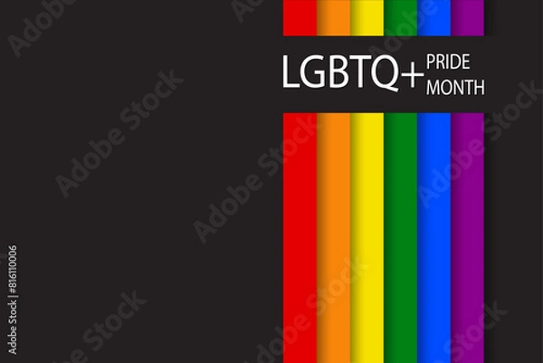 Obraz Vector banner with LGBTQ flag for Social media posts, stories, websites. LGBT rainbow symbol poster template. Sticker for the celebration of pride month. Pride Day. Vector illustration.