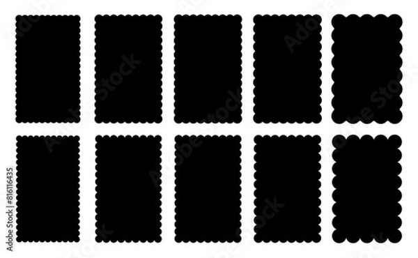 Obraz Set of rectangle frames with wavy edges. Wiggly borders rectangular shapes collection. Scallop edge square shape isolated on transparent background.