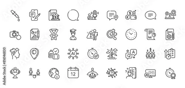 Fototapeta Report statistics, Survey and Winner ribbon line icons pack. AI, Question and Answer, Map pin icons. Internet, Documentation, Recovery photo web icon. Vector