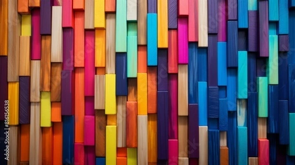 Fototapeta A contemporary abstract pattern with colorful wood paneling in various shades and vibrancy
