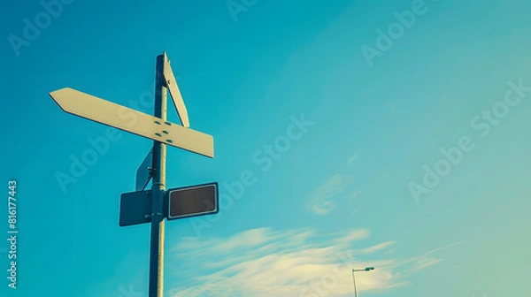 Fototapeta left and right direction sign on road blue sky background : Generative AI