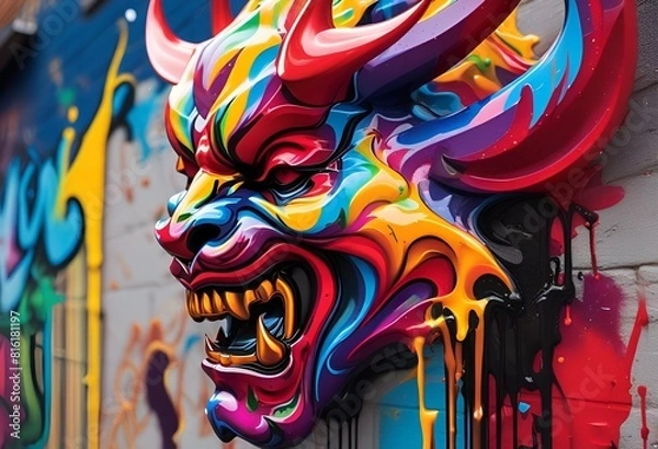 Fototapeta illustration of rainbow devil in graffiti style