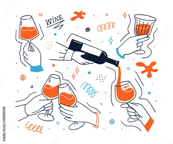 Obraz Wine scene with wineglass in hand composition