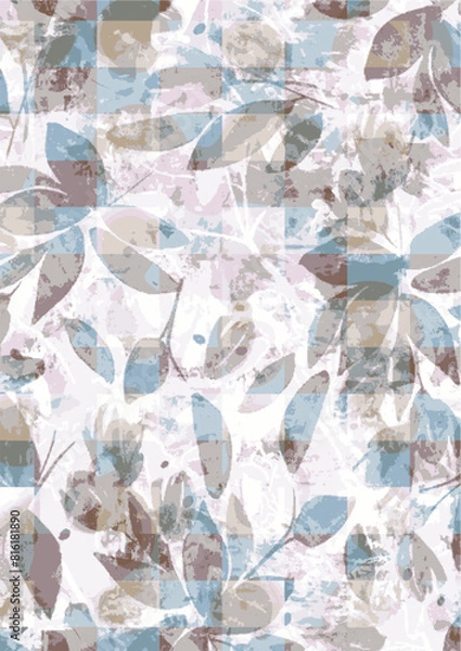 Obraz Watercolor sprayed squared Grungy leaves carpet pattern