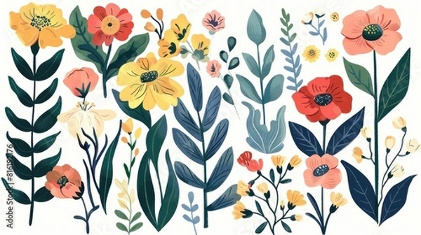Fototapeta Collection of blooms and foliage